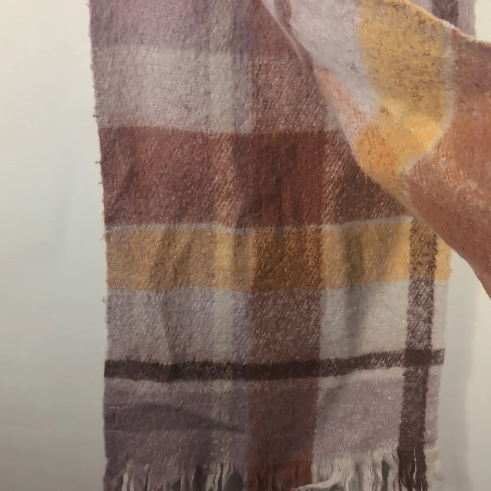 Steve Madden Plaid Blanket Scarf | Oversized Cozy Wrap | Orange & Brown Tones